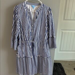 Draper James Blue and White Striped Long Sleeve Dress